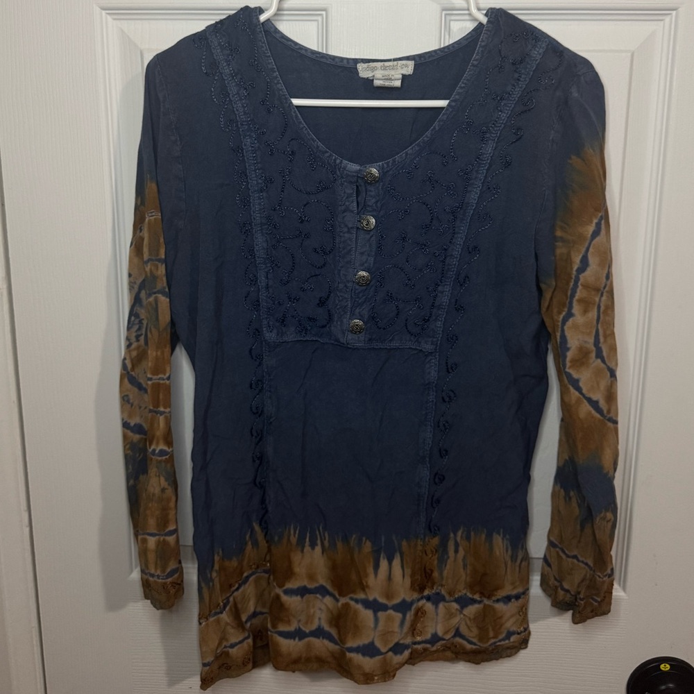 Blue and Brown Tie-Dye Top